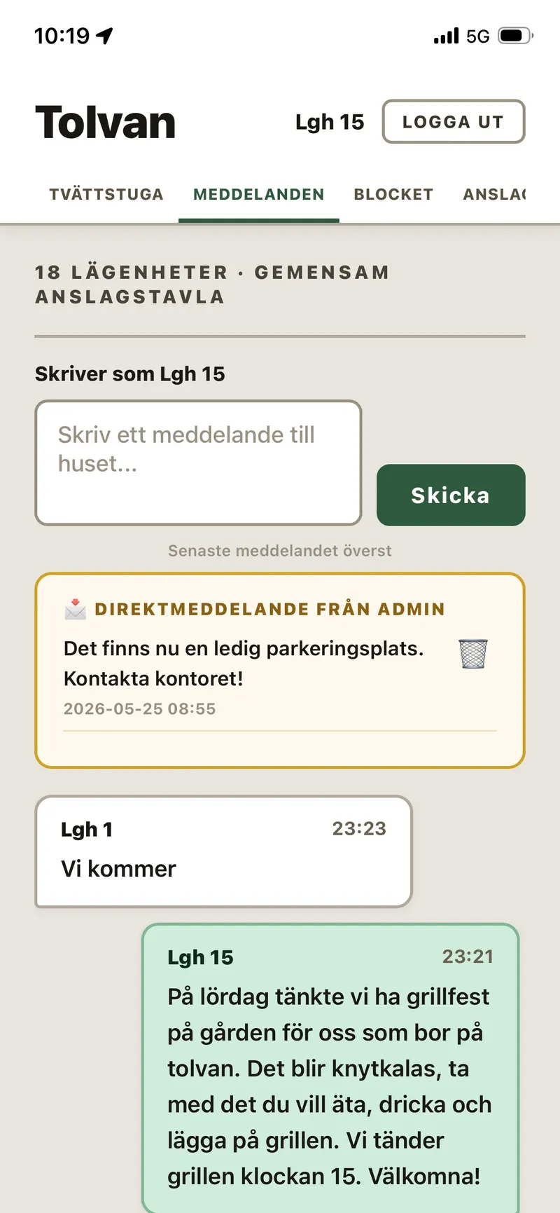 Tolvan-appens meddelandetavla för grannar